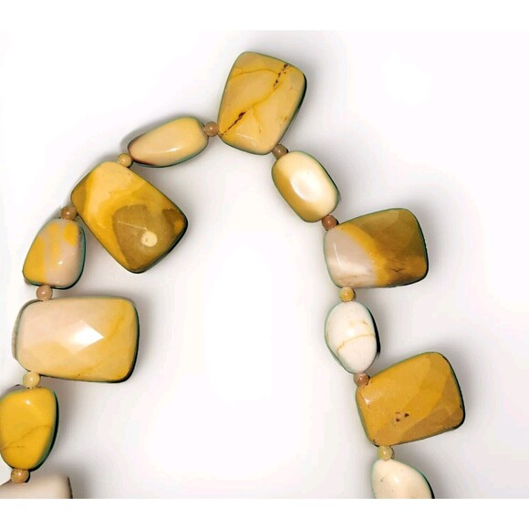 Natural Yellow Mookaite Jasper Necklace Chunky Polished Faceted Stones Heavy - Picture 2 of 10